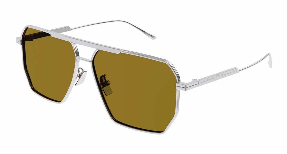 Bottega Veneta BV1012S 007 Silver Brown Lens Square Sunglasses Unisex AUTHENTIC